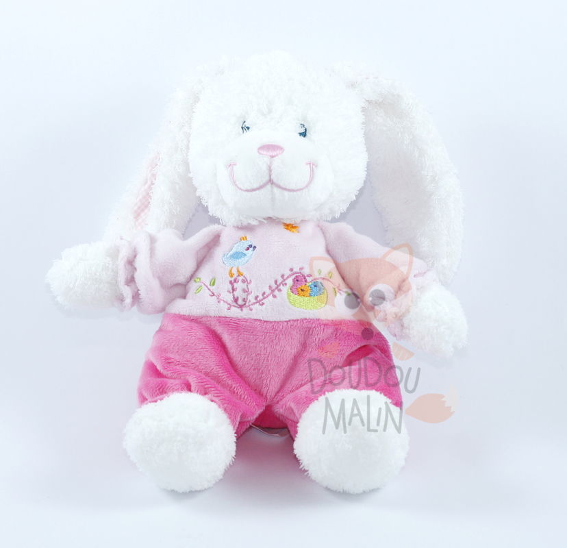  peluche lapin rose blanc oiseau nid 